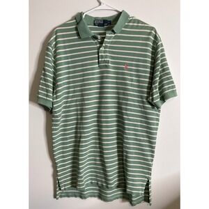 Polo Ralph Lauren Green Stripped Polo 100% Cotton Mens Large